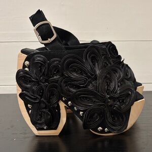 Jeffrey Campbell Wood Platform Satin Floral Jeweled Suede Clog/Sandals Size 6